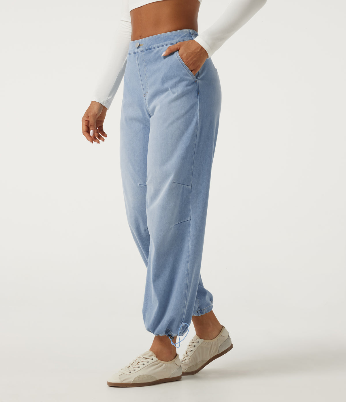 Mid Rise Barrel Leg Casual Jeans with Pockets — Ice Water Denim — view 3