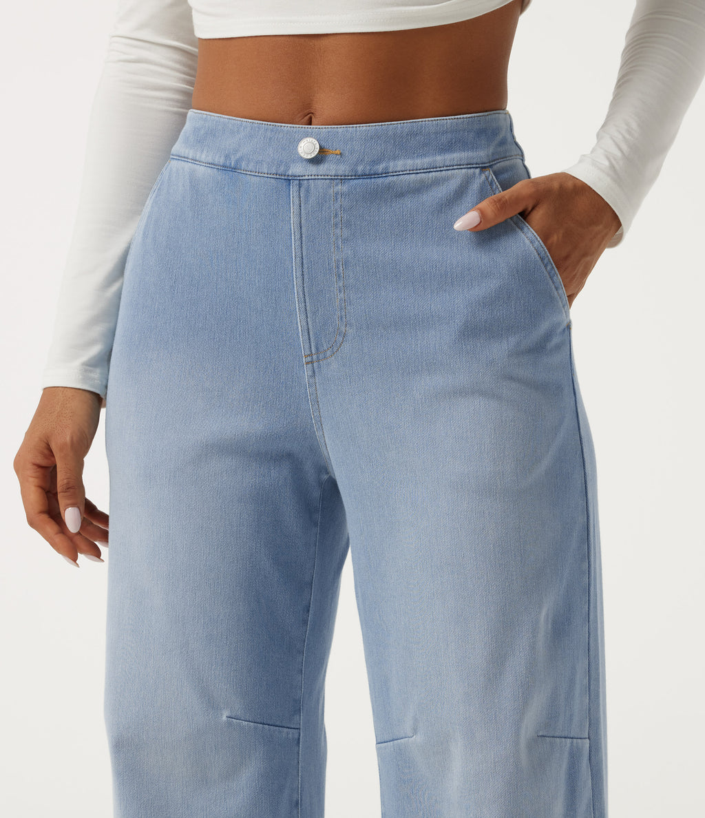 Mid Rise Barrel Leg Casual Jeans with Pockets — Ice Water Denim — view 4