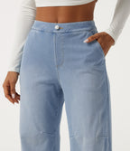 Mid Rise Barrel Leg Casual Jeans with Pockets — Ice Water Denim — view 4