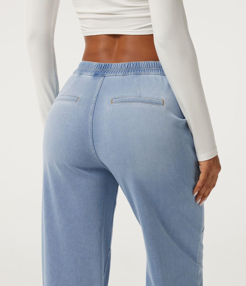 Mid Rise Barrel Leg Casual Jeans with Pockets — Ice Water Denim — view 5