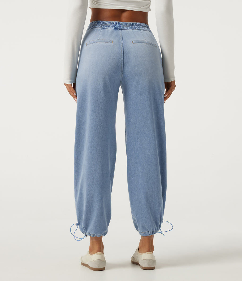 Mid Rise Barrel Leg Casual Jeans with Pockets — Ice Water Denim — view 2