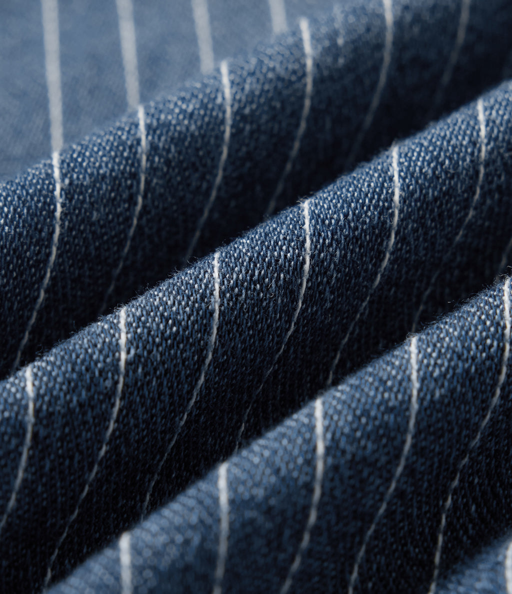 High Waisted Stripe Straight Leg Casual Jeans with Pockets — Estate Blue Denim — view 7