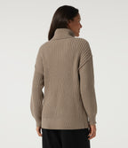 High Neck Long Sleeve Dropped Shoulder Casual Wool-Blend Jumper — Dark Reddish Brown — view 2