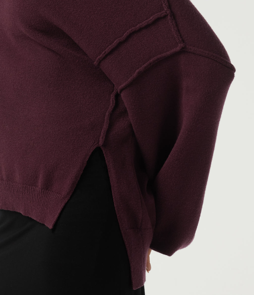 One Shoulder Long Sleeve Casual Jumper — Zinfandel - Wine Red — view 7