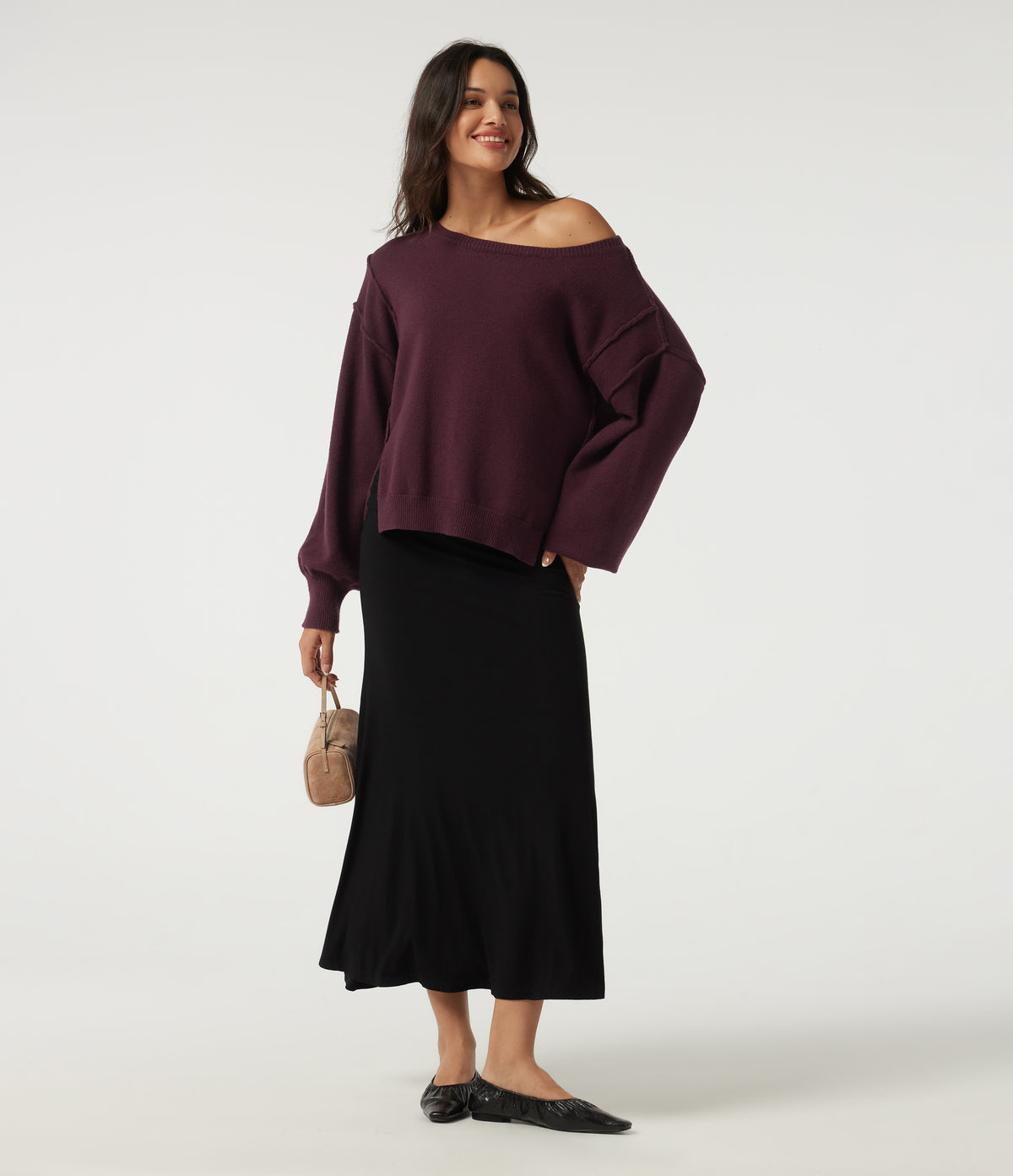One Shoulder Long Sleeve Casual Jumper — Zinfandel - Wine Red — view 6