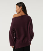 One Shoulder Long Sleeve Casual Jumper — Zinfandel - Wine Red — view 2