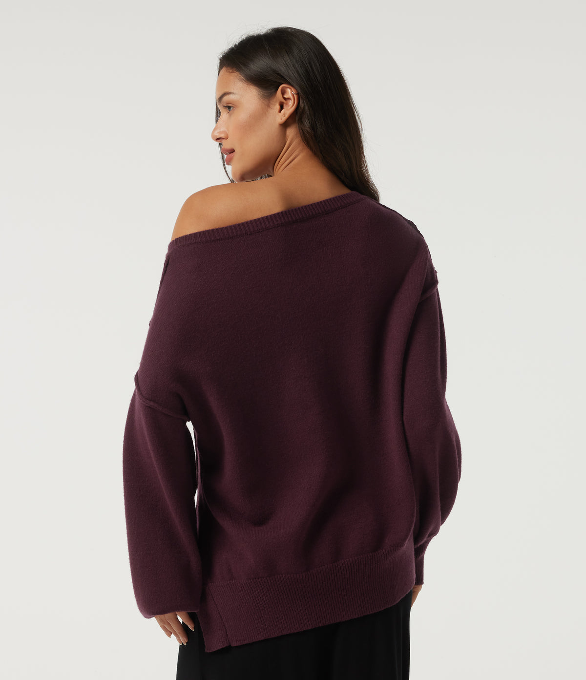 One Shoulder Long Sleeve Casual Jumper — Zinfandel - Wine Red — view 2