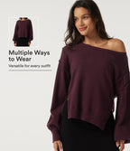 One Shoulder Long Sleeve Casual Jumper — Zinfandel - Wine Red — view 1