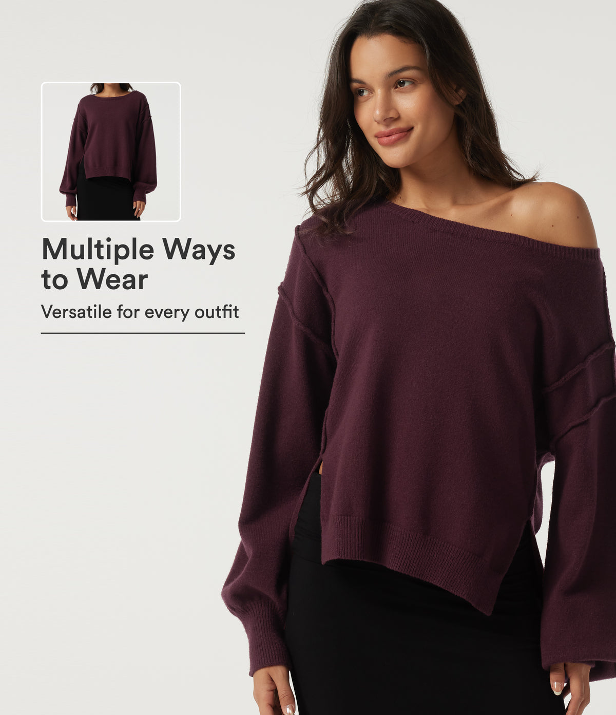 One Shoulder Long Sleeve Casual Jumper — Zinfandel - Wine Red — view 1