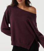 One Shoulder Long Sleeve Casual Jumper — Zinfandel - Wine Red — view 5