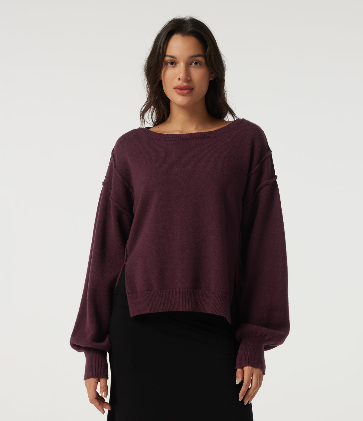One Shoulder Long Sleeve Casual Jumper — Zinfandel - Wine Red — view 4