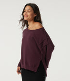One Shoulder Long Sleeve Casual Jumper — Zinfandel - Wine Red — view 3