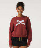 Round Neck Drop Shoulder Long Sleeve Bow Casual Jumper — Bossa Nova — view 1