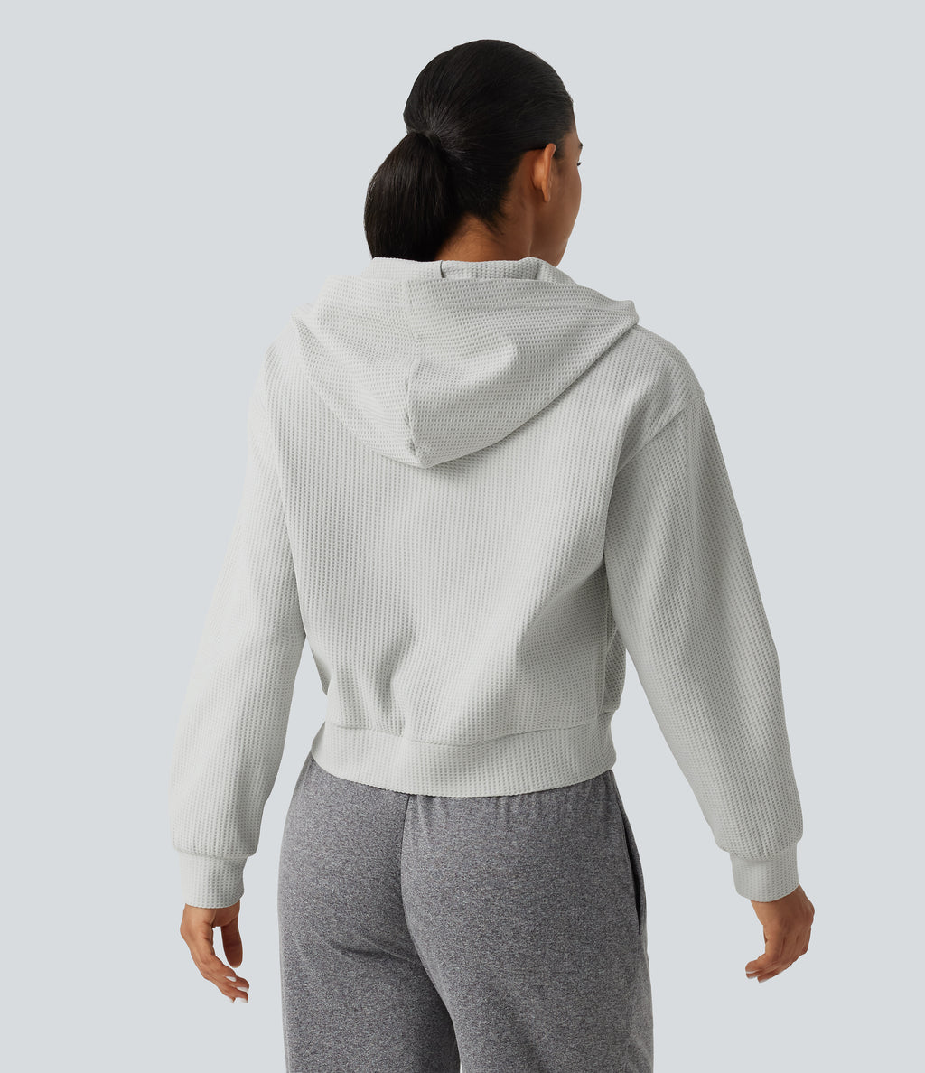 Hooded Long Sleeve Waffle Casual Jacket with Pockets — Antarctica — view 2