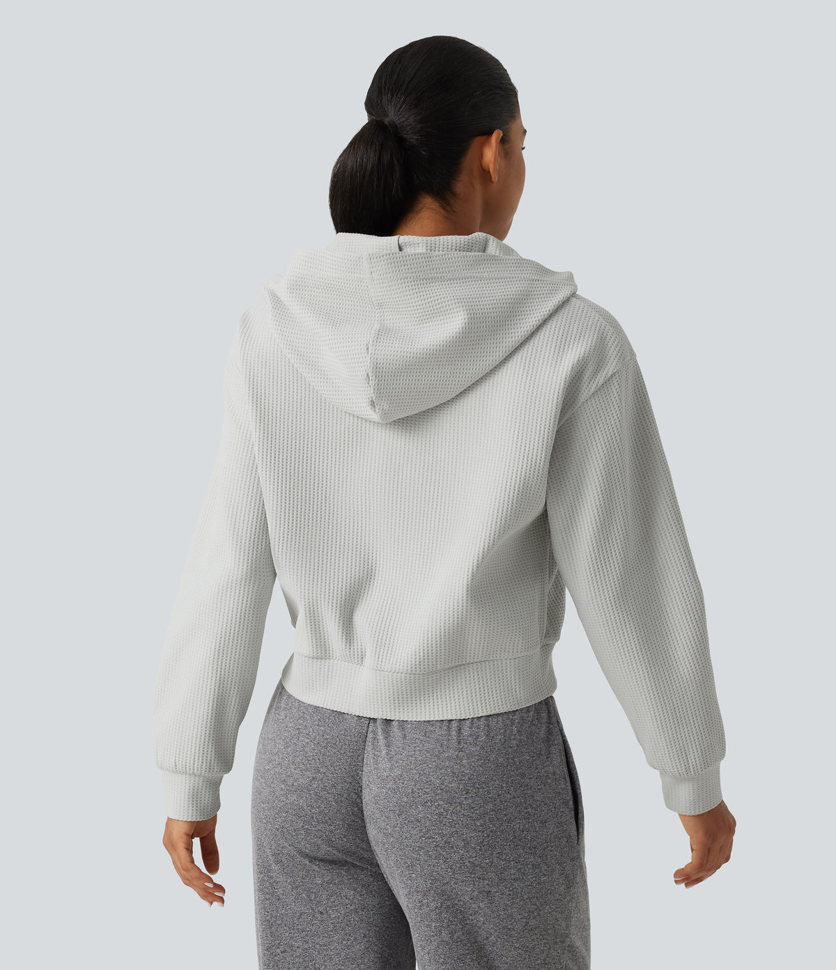 Hooded Long Sleeve Waffle Casual Jacket with Pockets — Antarctica — view 2