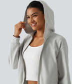 Hooded Long Sleeve Waffle Casual Jacket with Pockets — Antarctica — view 5