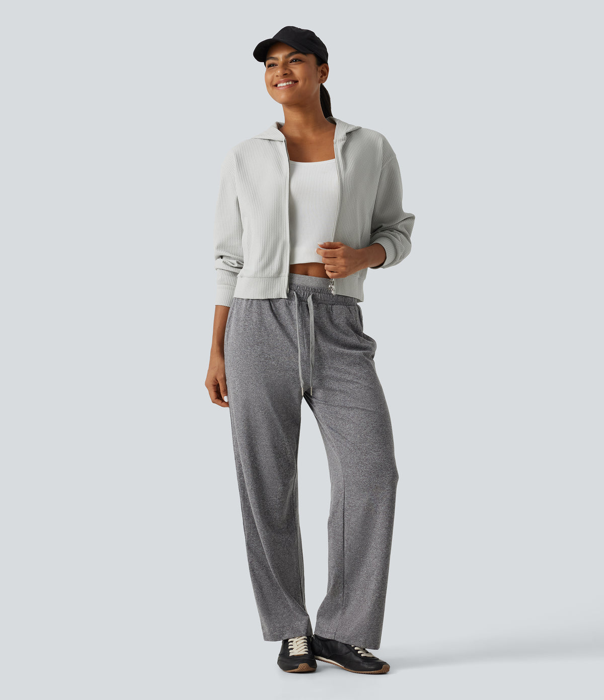 Hooded Long Sleeve Waffle Casual Jacket with Pockets — Antarctica — view 7