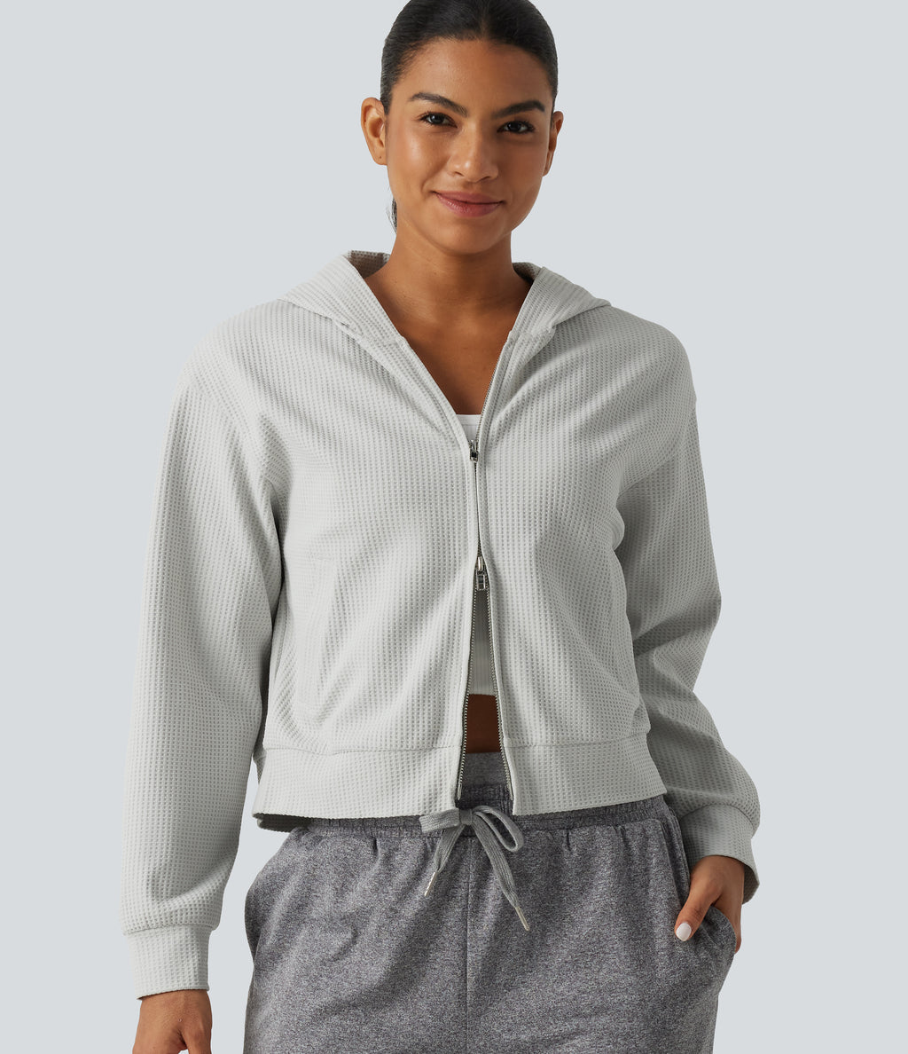 Hooded Long Sleeve Waffle Casual Jacket with Pockets — Antarctica — view 1