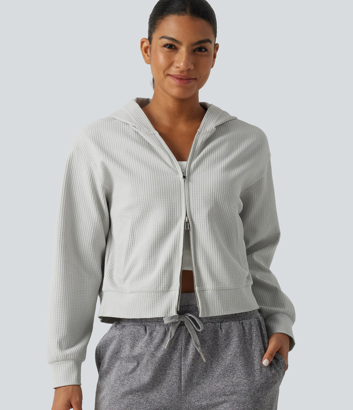 Hooded Long Sleeve Waffle Casual Jacket with Pockets — Antarctica — view 1