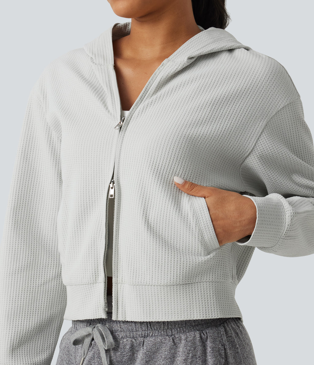 Hooded Long Sleeve Waffle Casual Jacket with Pockets — Antarctica — view 6