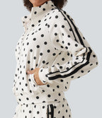 Stand Collar Polka Dot Side Stripe Casual Track Jacket with Pockets — Marais Dot — view 5