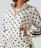 Stand Collar Polka Dot Side Stripe Casual Track Jacket with Pockets — Marais Dot — view 6