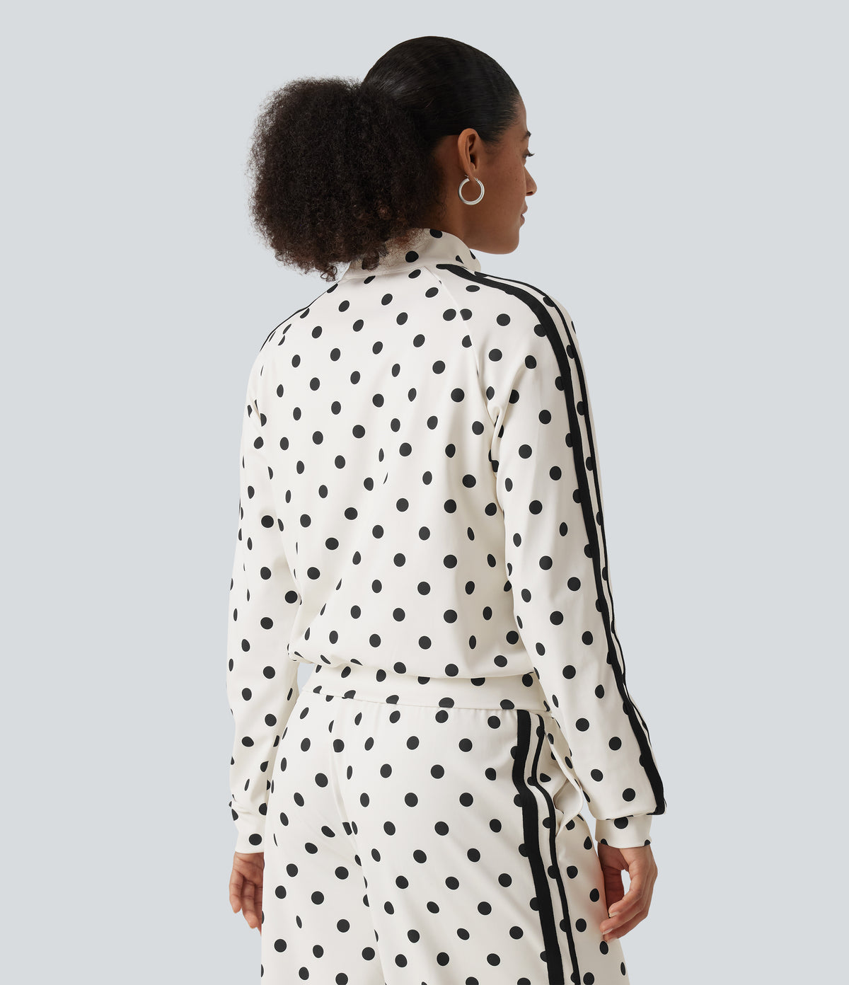 Stand Collar Polka Dot Side Stripe Casual Track Jacket with Pockets — Marais Dot — view 2