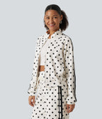 Stand Collar Polka Dot Side Stripe Casual Track Jacket with Pockets — Marais Dot — view 3