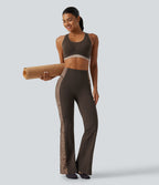 High Waisted Tummy Control Leopard Print Yoga Bootcut Leggings with Pockets — Hot Fudge — view 7