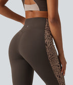 High Waisted Tummy Control Leopard Print Yoga Bootcut Leggings with Pockets — Hot Fudge — view 5