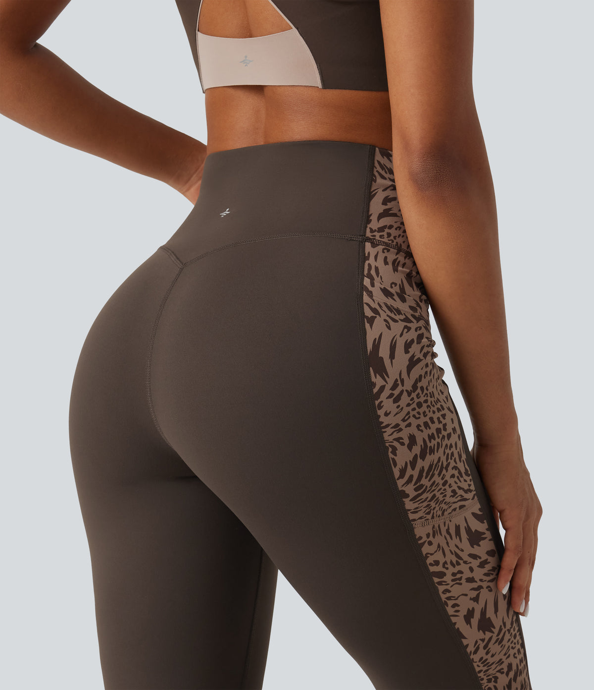 High Waisted Tummy Control Leopard Print Yoga Bootcut Leggings with Pockets — Hot Fudge — view 5