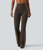 High Waisted Tummy Control Leopard Print Yoga Bootcut Leggings with Pockets — Hot Fudge — view 3