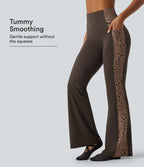 High Waisted Tummy Control Leopard Print Yoga Bootcut Leggings with Pockets — Hot Fudge — view 1