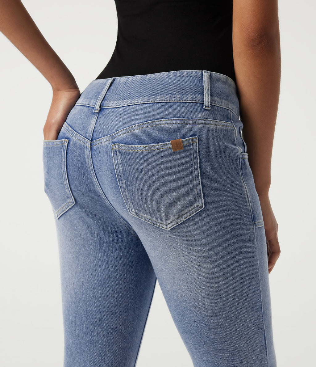 Low Rise Skinny Casual Jeans with Pockets — Powder Blue Denim — view 4