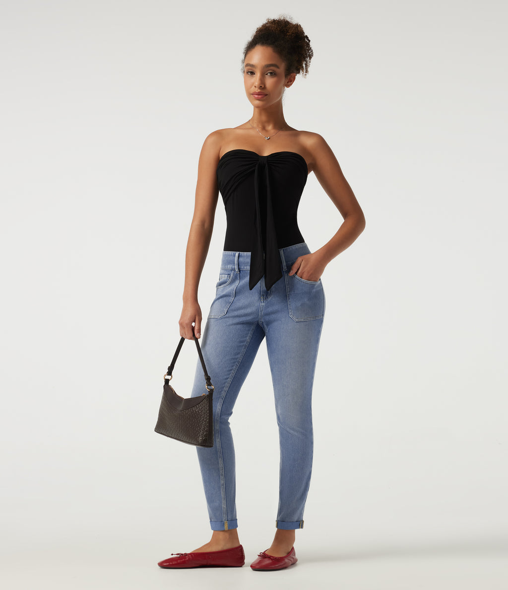 Low Rise Skinny Casual Jeans with Pockets — Powder Blue Denim — view 8