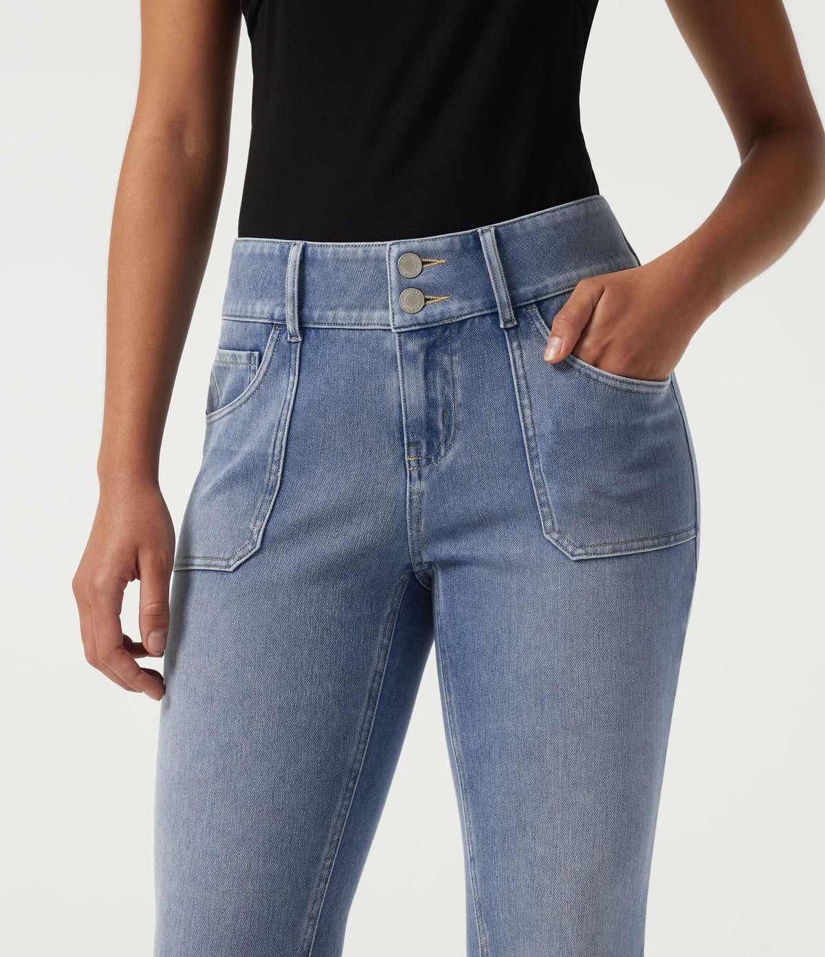Low Rise Skinny Casual Jeans with Pockets — Powder Blue Denim — view 5