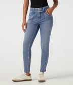 Low Rise Skinny Casual Jeans with Pockets — Powder Blue Denim — view 3