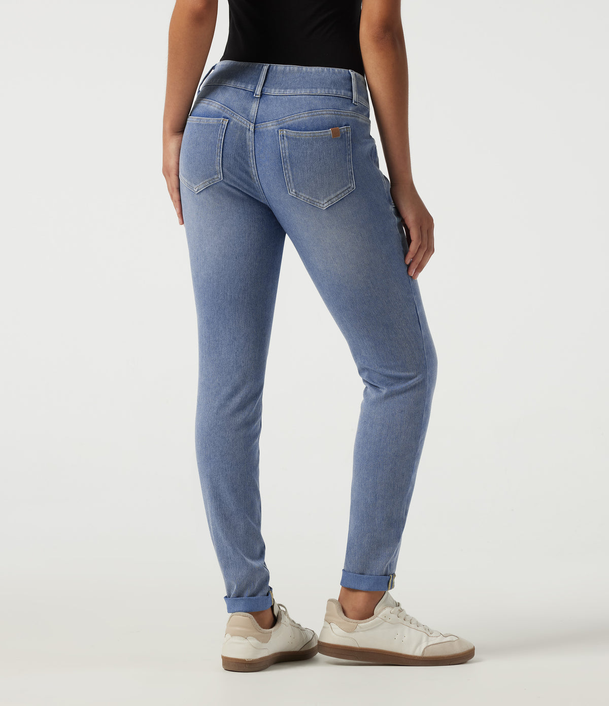 Low Rise Skinny Casual Jeans with Pockets — Powder Blue Denim — view 2