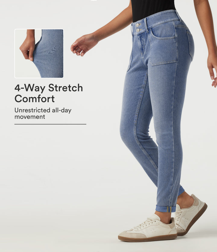 Low Rise Skinny Casual Jeans with Pockets — Powder Blue Denim — view 1