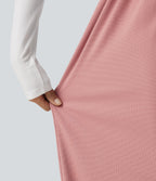Mid Rise Wide Leg Waffle Work Trousers with Pockets — Rose Tan — view 6