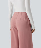 Mid Rise Wide Leg Waffle Work Trousers with Pockets — Rose Tan — view 5