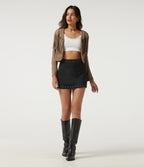 V Neck Long Sleeve Fringe Suede Casual Blazer — Coca Mocha — view 8