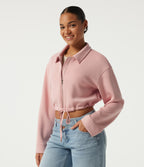Long Sleeve Casual Shacket with Pockets — Peach Pomelo Pink — view 3