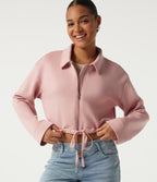 Long Sleeve Casual Shacket with Pockets — Peach Pomelo Pink — view 4