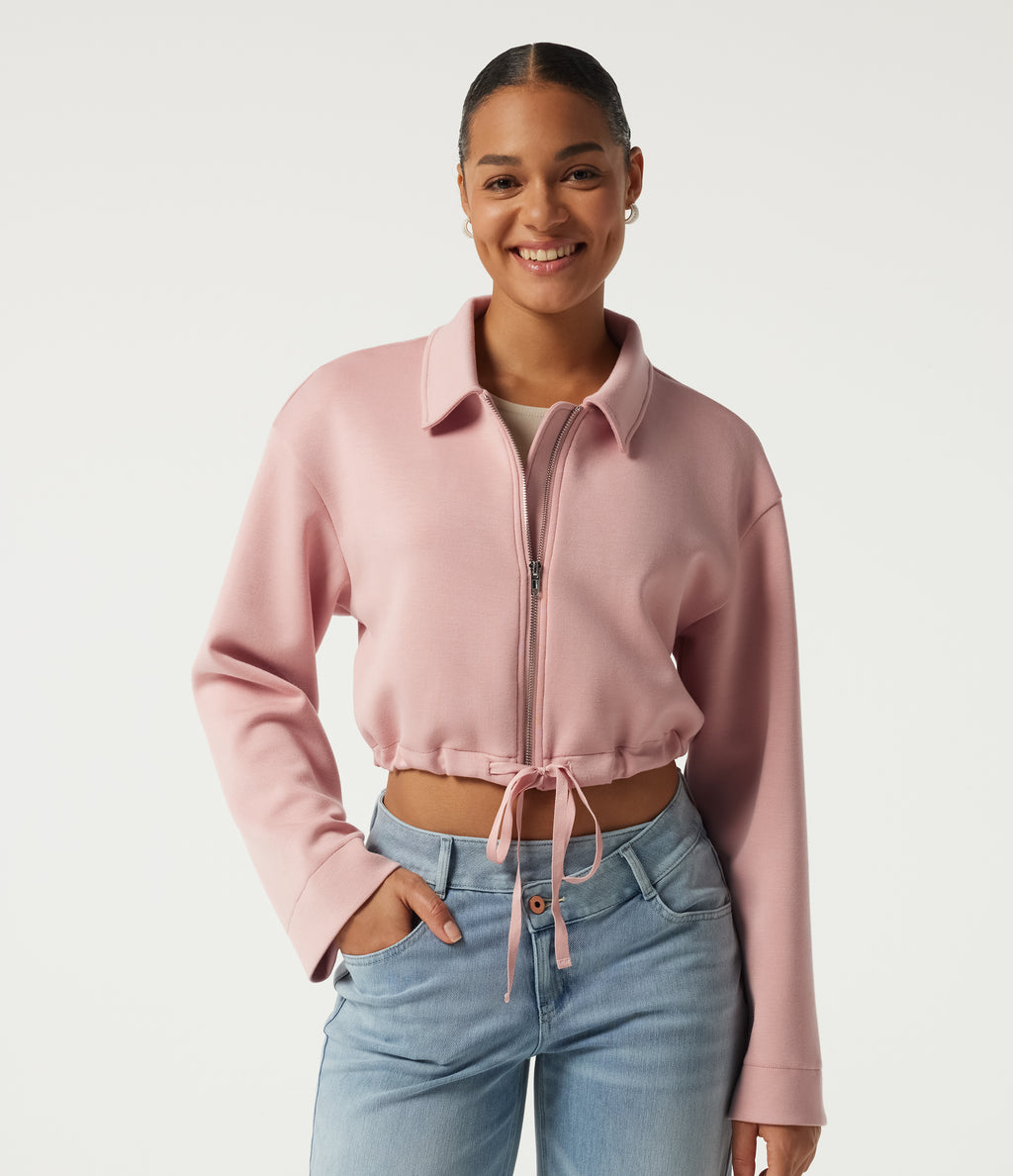 Long Sleeve Casual Shacket with Pockets — Peach Pomelo Pink — view 1