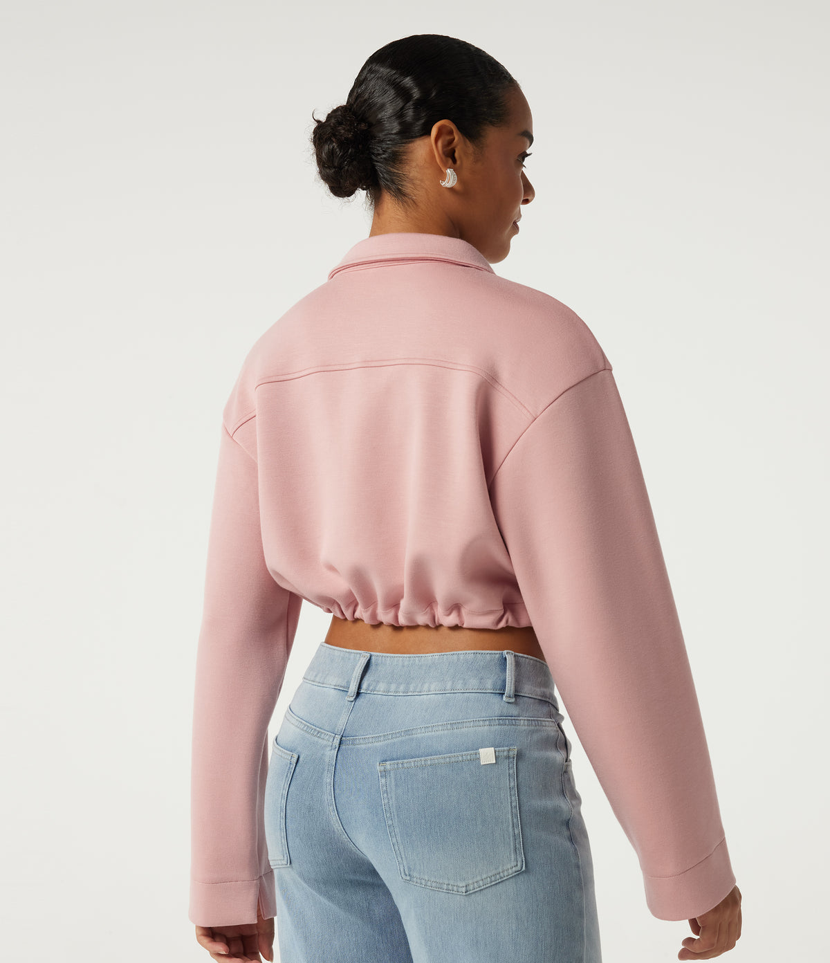 Long Sleeve Casual Shacket with Pockets — Peach Pomelo Pink — view 2