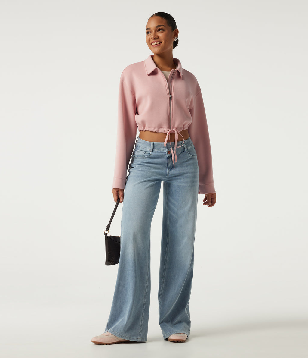 Long Sleeve Casual Shacket with Pockets — Peach Pomelo Pink — view 7