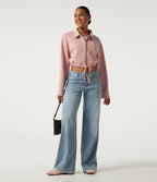 Long Sleeve Casual Shacket with Pockets — Peach Pomelo Pink — view 7
