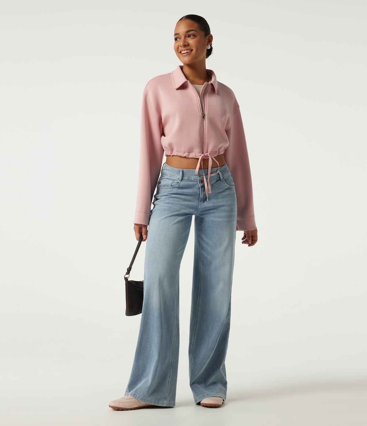 Long Sleeve Casual Shacket with Pockets — Peach Pomelo Pink — view 7