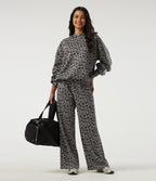 High Waisted Drawstring Wide Leg Leopard Print Casual Trousers with Pockets — Silver Leopard Print — view 6